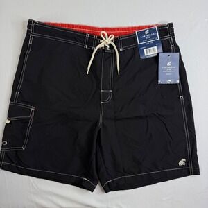 Caribbean Joe Mens Swim Trunks Black Cargo Pocket Board Shorts MCR9835 Large NWT